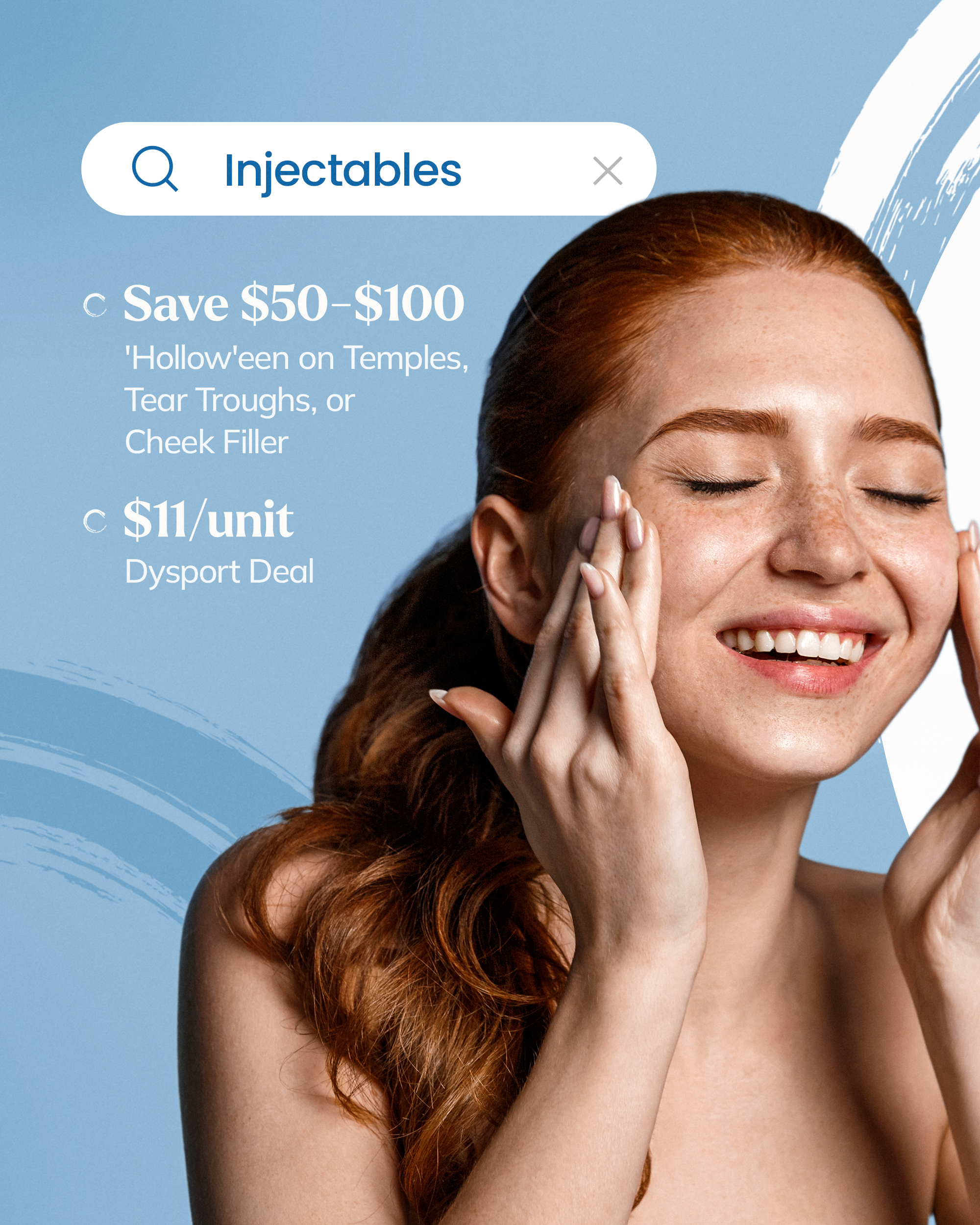 Injectables promo with savings on lip filler, Skinvive glow, and free Lumivive skincare with Juvederm purchase.