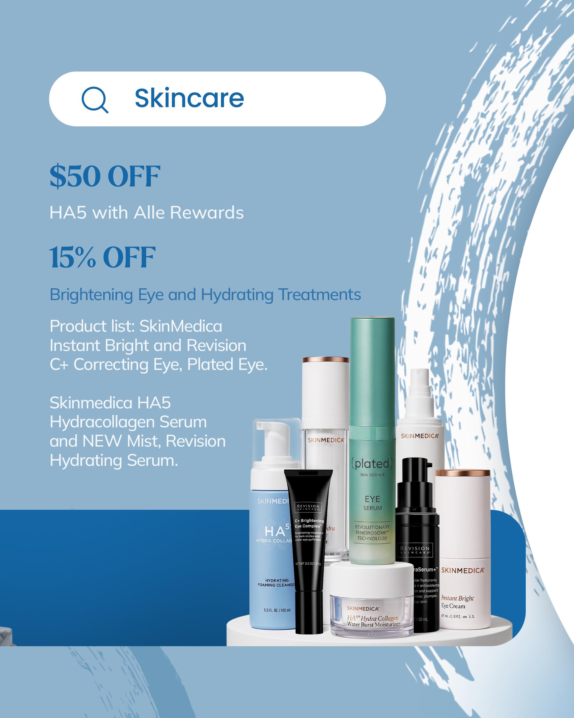 July skincare specials: HA5 and brightening eye and hydrating treatment offers.