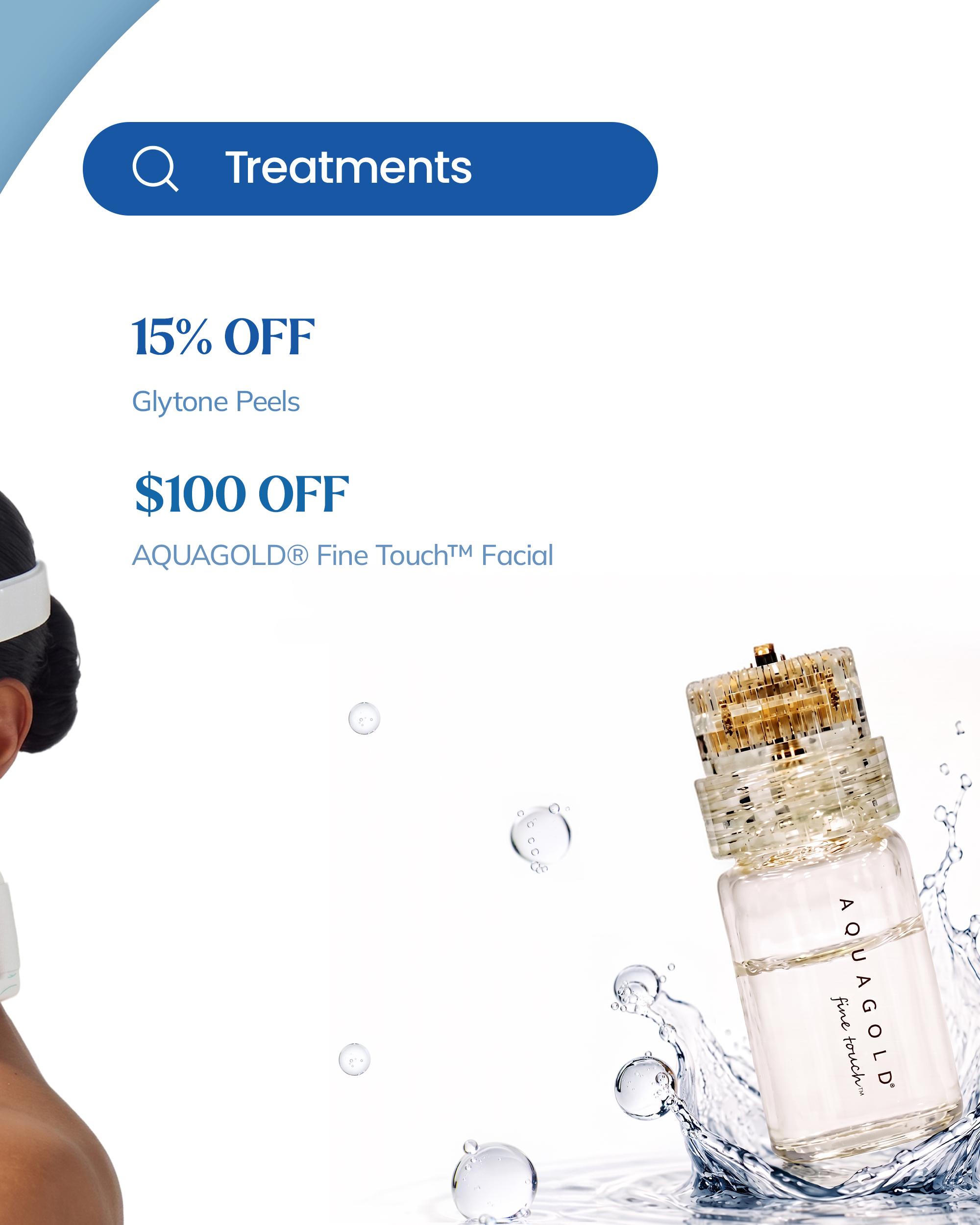 September treatment specials: Glytone peels and AQUAGOLD Fine Touch facial savings.